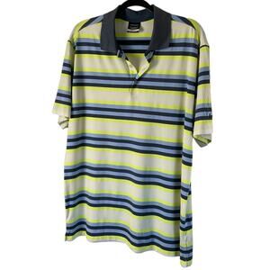 Nike Golf Dri-Fit Polo Shirt Large Striped Neon Yellow Blue Performance Top